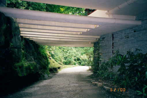 [Fallingwater: Driveway trellis (connecting back of house to hillside), reverse angle]