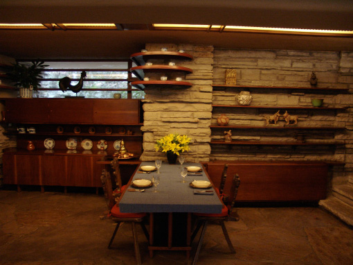 [Fallingwater house dining area]