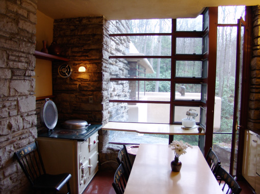 [Fallingwater house kitchen table and stove]