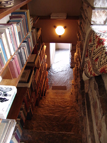 [Fallingwater third floor stair, with books]