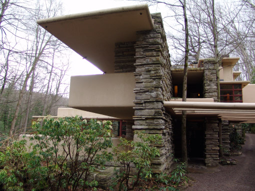 [Fallingwater front door and east end of main house]