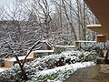 Winter picture of Fallingwater covered walk from guest house